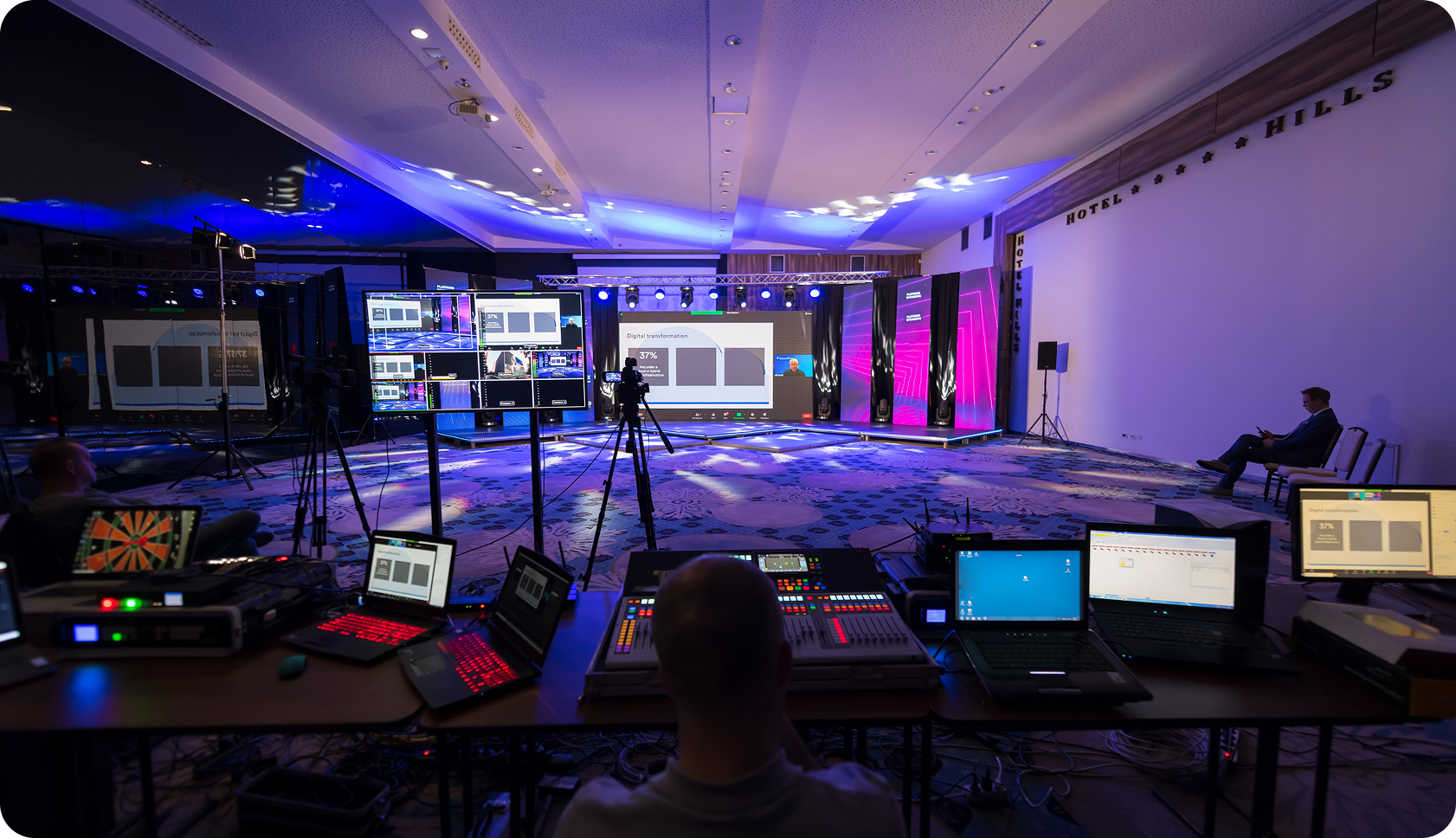 Multimedia production with multiple screens